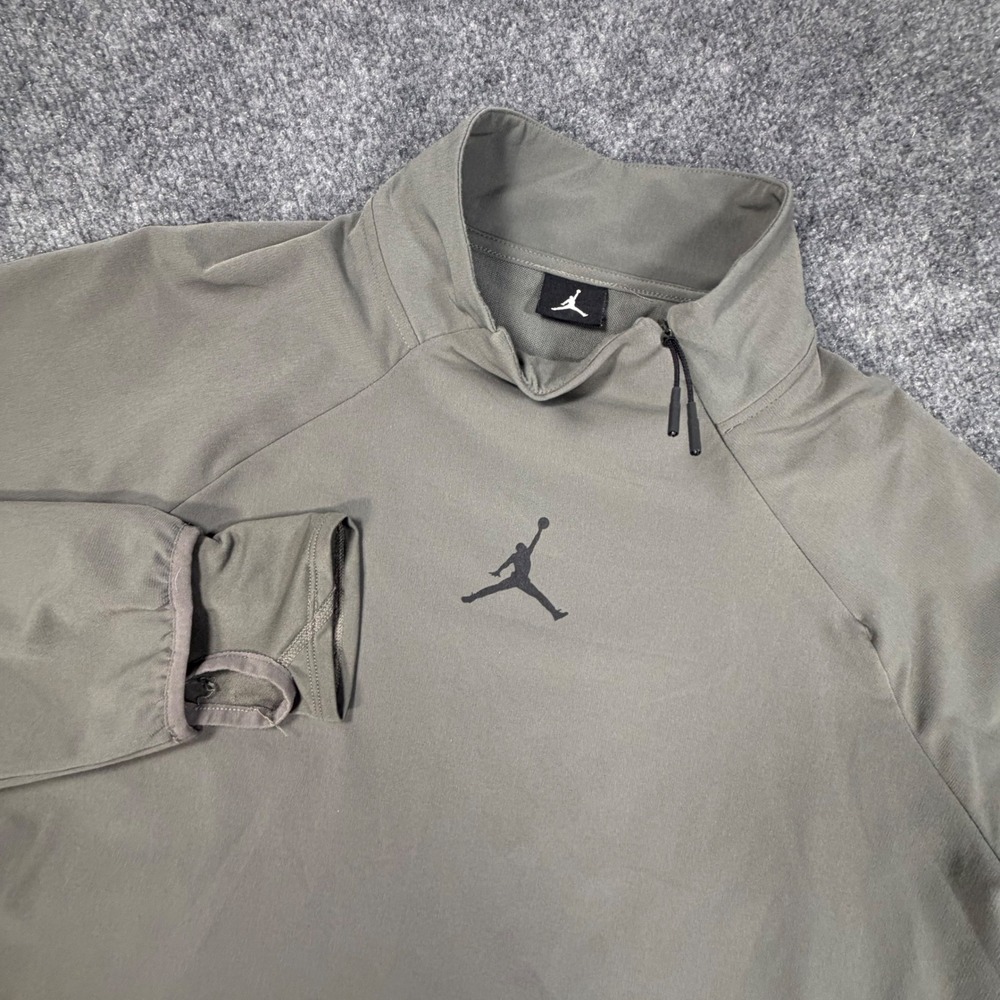 Jordan Sport Mens 1/4 Zip Pullover LT Olive Green Long Sleeve Jumpman 0938